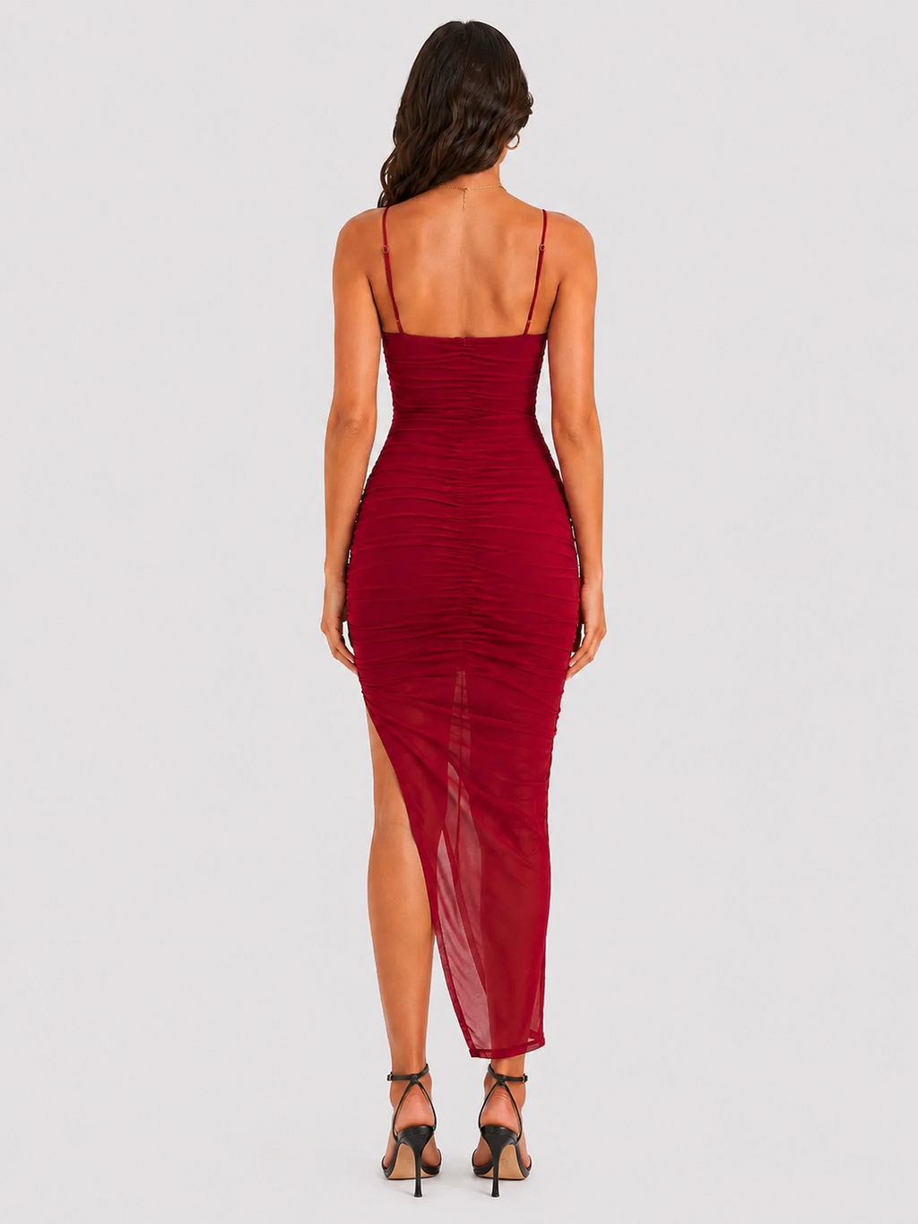 Lavanice Sculpt Deep V-Neck Ruched Midi Dress with Built-In Bra